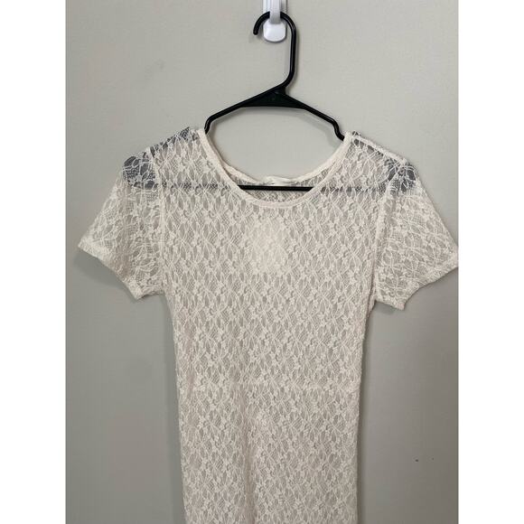 New Oak+Fort Sheer Lace Short Sleeve Midi Dress Size Small - Picture 2 of 5